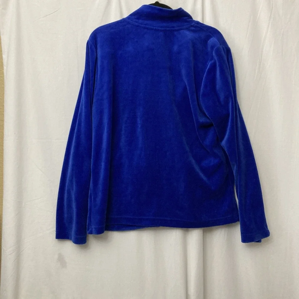 Onque Casual Women's Blue Velour Rhinestone Zip‎ Front Track Jacket - SZ XL